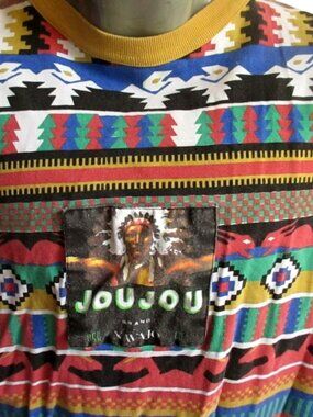 Vintage T-shirt Large Jou Jou Brand Graphic Tribal Print Crewneck 1990s
